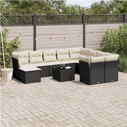 vidaXL 11 pcs conjunto sofás de jardim c/ almofadões vime PE preto