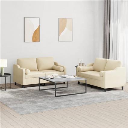 vidaXL 2 pcs conjunto de sofás com almofadas tecido cor creme