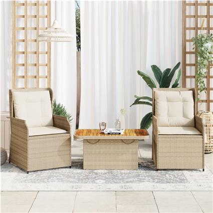 vidaXL 3 pcs conjunto lounge de jardim com almofadões vime PE bege