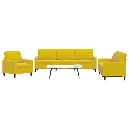 vidaXL 3 pcs conjunto de sofás com almofadões veludo amarelo