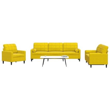vidaXL 3 pcs conjunto de sofás com almofadões e rolos veludo amarelo