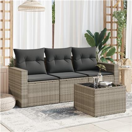 vidaXL 4 pcs conj. sofás jardim c/ almofadões vime PE cinzento-claro