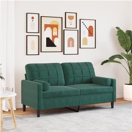 vidaXL Sofá 2 lug. c/ almofadas decorativas 140cm veludo verde-escuro
