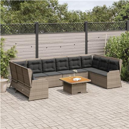 vidaXL 7 pcs conjunto lounge de jardim c/ almofadões vime PE cinzento