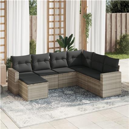 vidaXL 7 pcs conj. sofás jardim com almofadões vime PE cinzento-claro