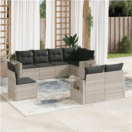 vidaXL 8 pcs conj. sofás jardim c/ almofadões vime PE cinzento-claro