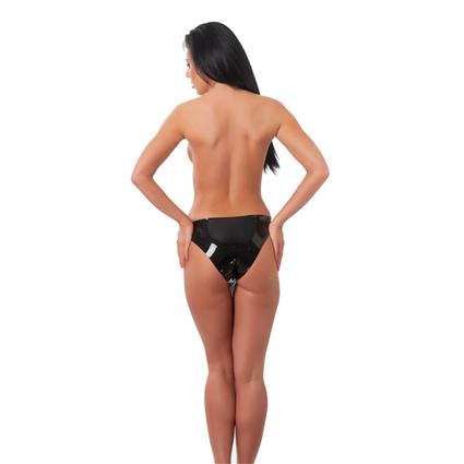 CALCINHA RIMBA LATEX PLAY COM DILDO DUPLO TAMANHO (INTERNO): M