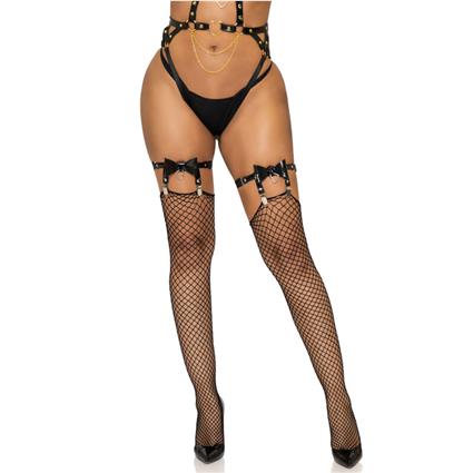 LEG AVENUE LIGUERO ALTO DE CUERO VEGANO TALLA NICA - NEGRO