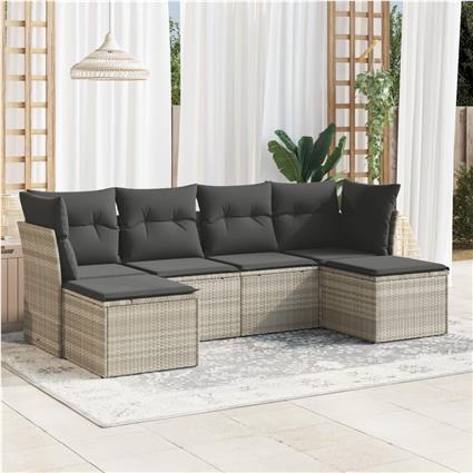 vidaXL 6 pcs conj. sofás jardim com almofadões vime PE cinzento-claro