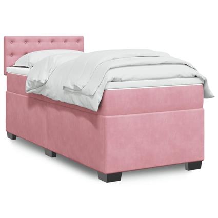 vidaXL Cama com molas/colchão 90x200 cm veludo rosa