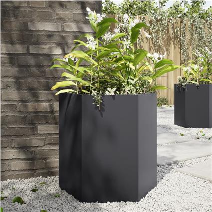 vidaXL Vaso/floreira de jardim 2 pcs hexagonal 46x40x45 cm aço preto
