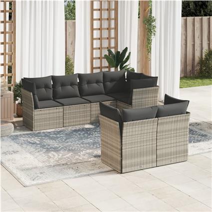 vidaXL 7 pcs conj. sofás jardim com almofadões vime PE cinzento-claro