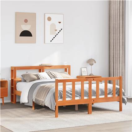 vidaXL Estrutura cama c/ cabeceira 140x200cm pinho maciço castanho-mel