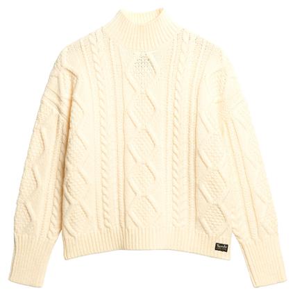 Superdry Cable High Neck Sweater Branco M Mulher