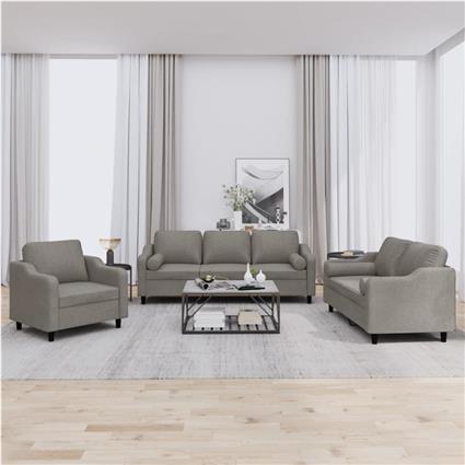 vidaXL 3 pcs conjunto de sofás com almofadas tecido cinza-acastanhado