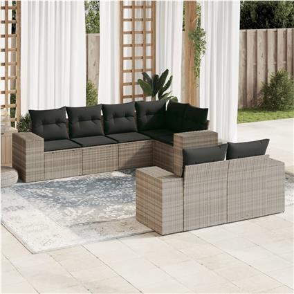 vidaXL 7 pcs conj. sofás jardim com almofadões vime PE cinzento-claro