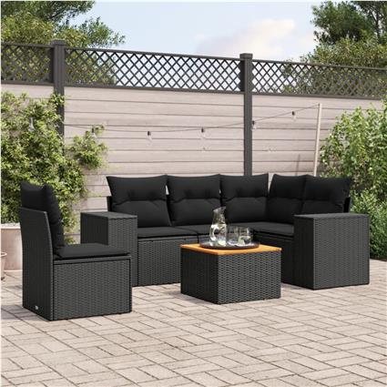 vidaXL 6 pcs conjunto sofás de jardim c/ almofadões vime PE preto
