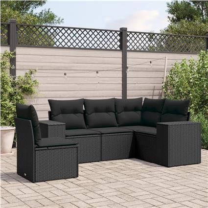 vidaXL 5 pcs conjunto sofás de jardim com almofadões vime PE preto
