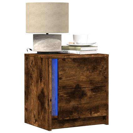 vidaXL Mesa cabeceira c/ luzes LED derivados madeira carvalho fumado