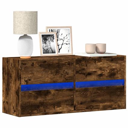 vidaXL Móvel de parede p/ TV c/ luzes LED 100x31x45 cm carvalho fumado