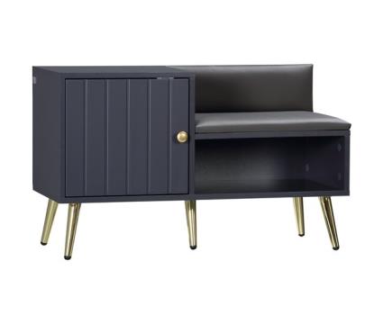 Banco sapateira melamina de madeira, aço, couro pu e espuma