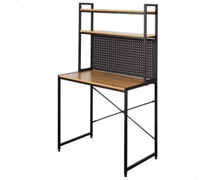 Max home secretária com prateleiras e tampo perfurado em madeira e aço