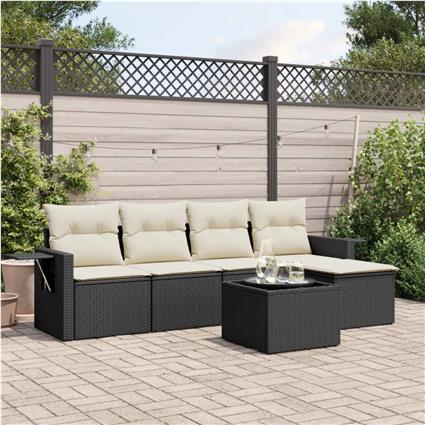 vidaXL 6 pcs conjunto sofás de jardim c/ almofadões vime PE preto