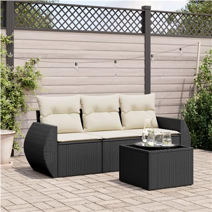 vidaXL 4 pcs conjunto de sofás para jardim c/ almofadões vime PE preto