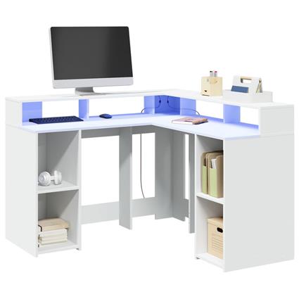 vidaXL Secretária c/ luzes LED 130x130x91 cm derivados madeira branco