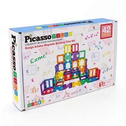 Picasso Tiles Artistry Magnetic Tiles Set 42 Pieces (pt42) Construction Game Colorido