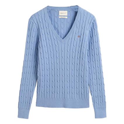 Gant Stretch Cable V Neck Sweater Azul XS Mulher