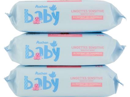 Toalhitas Auchan Baby Sensitive C/camomila 3x64un