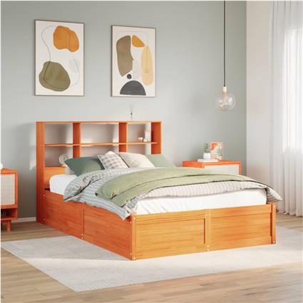 vidaXL Cama sem colchão 140x190 cm pinho maciço castanho-mel