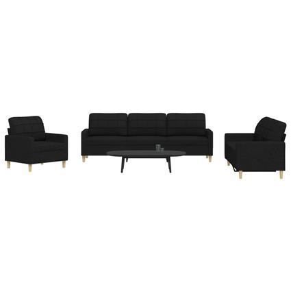 vidaXL 3 pcs conjunto de sofás tecido preto