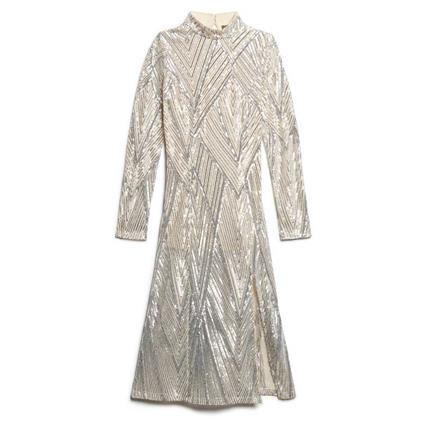 Superdry Open Back Long Sleeve Short Dress Prateado S Mulher