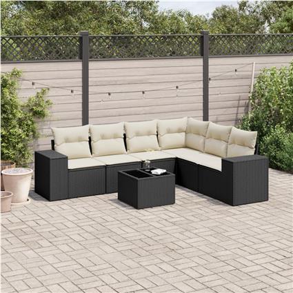 vidaXL 7 pcs conjunto de sofás p/ jardim c/ almofadões vime PE preto