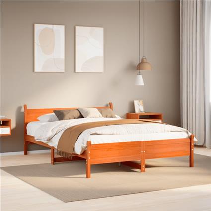 vidaXL Cama sem colchão 140x190 cm pinho maciço castanho-mel