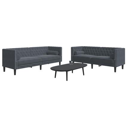 vidaXL 2 pcs conj. de sofás chesterfield com rolos veludo cinza-escuro