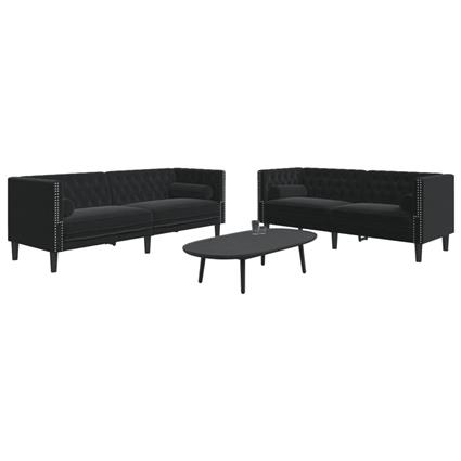 vidaXL 2 pcs conjunto de sofás chesterfield com rolos veludo preto
