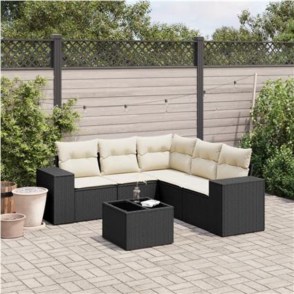 vidaXL 6 pcs conjunto sofás de jardim c/ almofadões vime PE preto