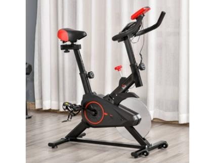 HOMCOM Bicicleta Estática Spinning com Monitor LCD Volante de Inércia de 6kg Assento e Guidão com Altura Ajustável Resistência Regulável 85x46x114cm Preto e Vermelho