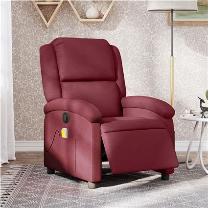 vidaXL Poltrona reclinável de massagens elétrica tecido vermelho tinto