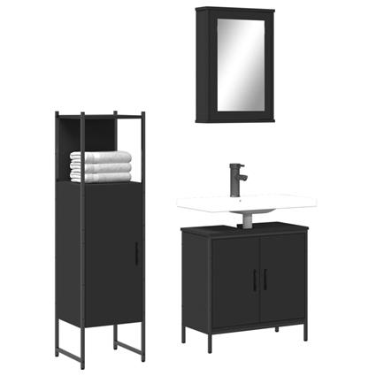 vidaXL 3 pcs conjunto móveis casa de banho derivados de madeira preto