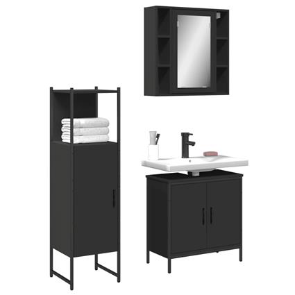 vidaXL 3 pcs conjunto móveis casa de banho derivados de madeira preto
