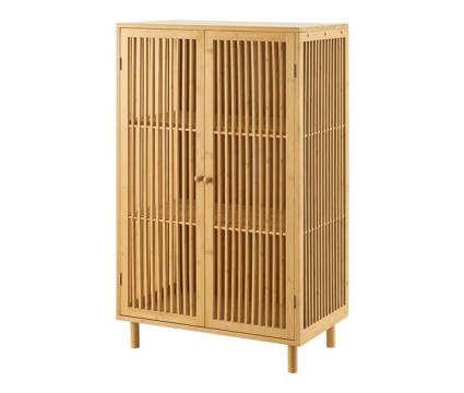 Aparador grong de 3 níveis com 2 portas de grelha de bambu
