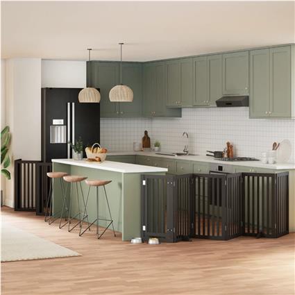 vidaXL Portão p/ cães com porta dobrável 15 painéis 750 cm álamo preto