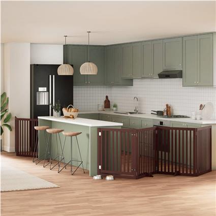 vidaXL Portão p/ cães c/ porta dobrável 6 painéis 480cm álamo castanho