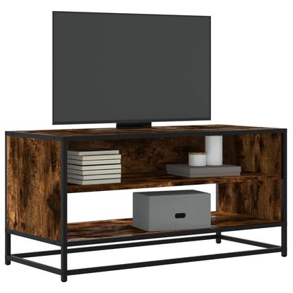vidaXL Móvel de TV 91x40x46 cm derivados madeira/metal carvalho fumado