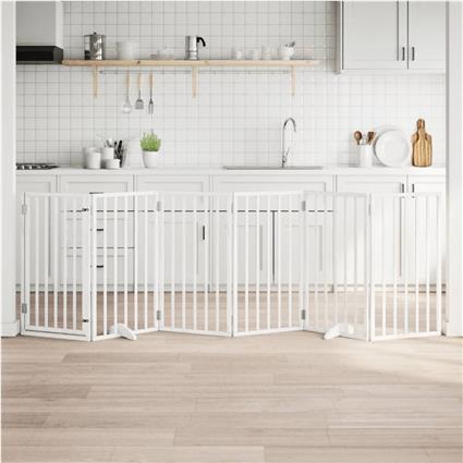 vidaXL Portão p/ cães com porta dobrável 6 painéis 300 cm álamo branco