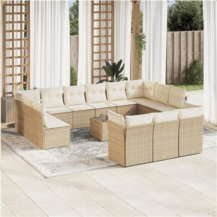 vidaXL 14 pcs conjunto de sofás p/ jardim com almofadões vime PE bege